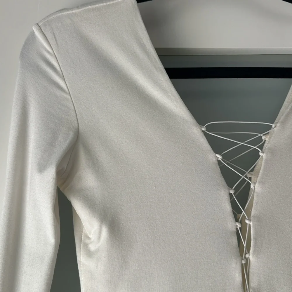 Alexander T Wang white plunging lace up front & back bodysuit - Picture 8 of 14